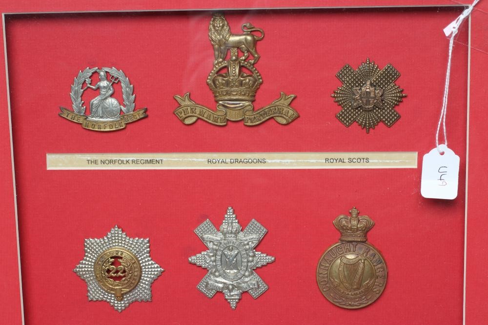 FIVE FRAMED DISPLAYS OF BRITISH MILITARY CAP BADGES Image