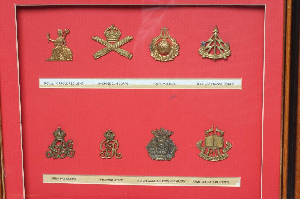 FIVE FRAMED DISPLAYS OF BRITISH MILITARY CAP BADGES Image