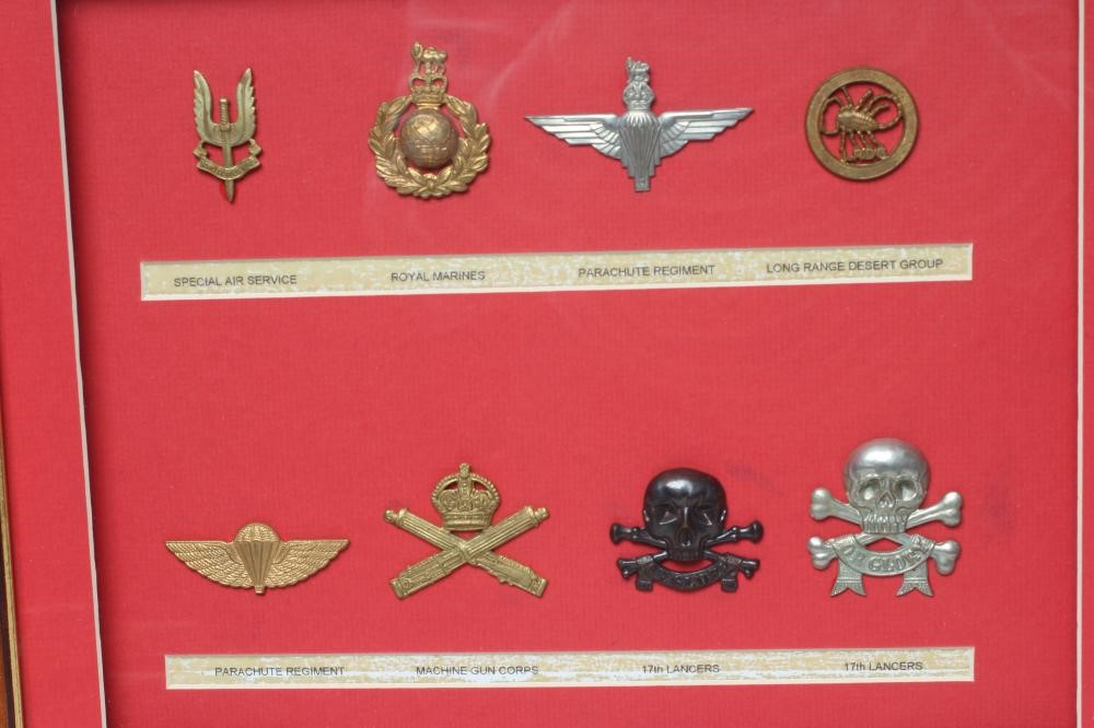 FIVE FRAMED DISPLAYS OF BRITISH MILITARY CAP BADGES Image
