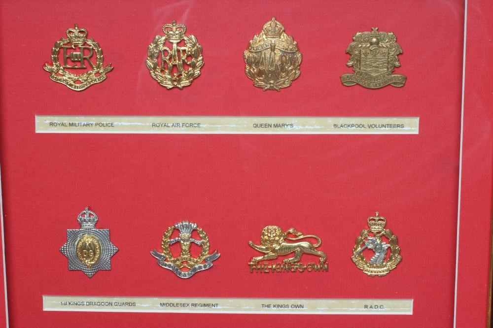 FIVE FRAMED DISPLAYS OF BRITISH MILITARY CAP BADGES Image