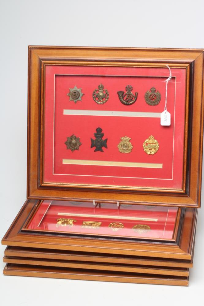 FIVE FRAMED DISPLAYS OF BRITISH MILITARY CAP BADGES Image