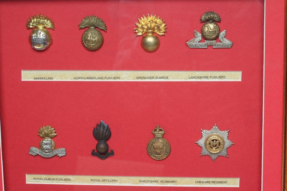 FIVE FRAMED DISPLAYS OF BRITISH MILITARY CAP BADGES Image