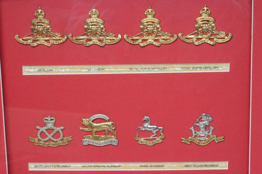 FIVE FRAMED DISPLAYS OF BRITISH MILITARY CAP BADGES Image