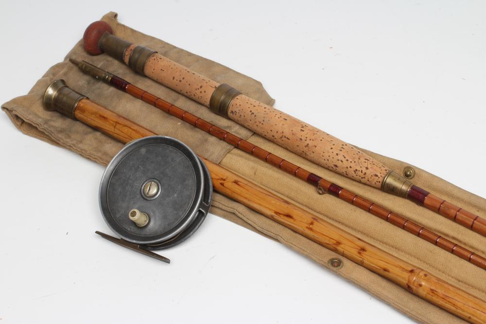 AN ALBERT SMITH & CO. REDDITCH 3 PIECE SPLIT CANE FISHING ROD with spare tip Image