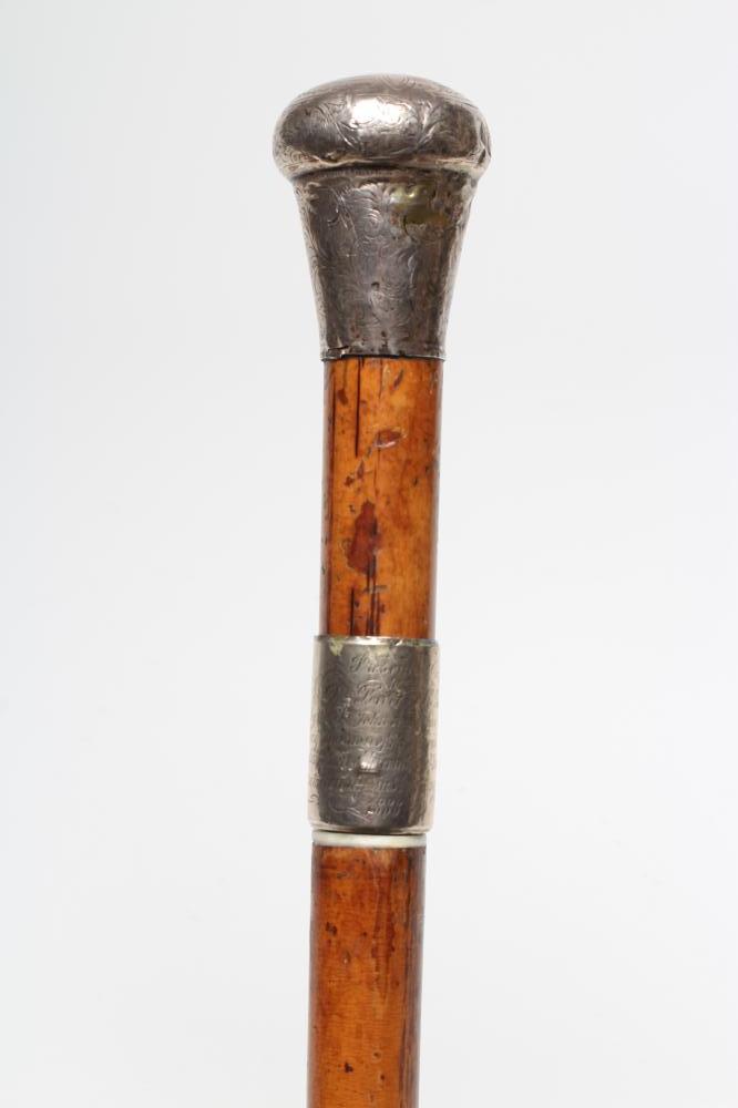 A VICTORIAN MALACCA SWORD CANE with 23" trefoil blade Image