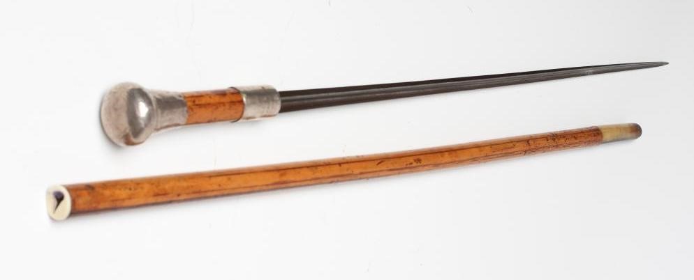 A VICTORIAN MALACCA SWORD CANE with 23" trefoil blade Image
