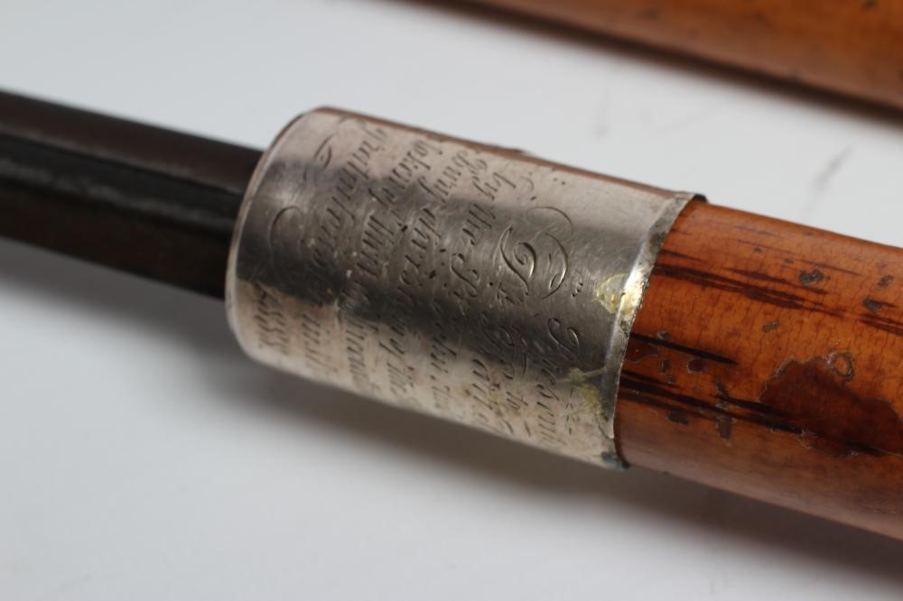 A VICTORIAN MALACCA SWORD CANE with 23" trefoil blade Image