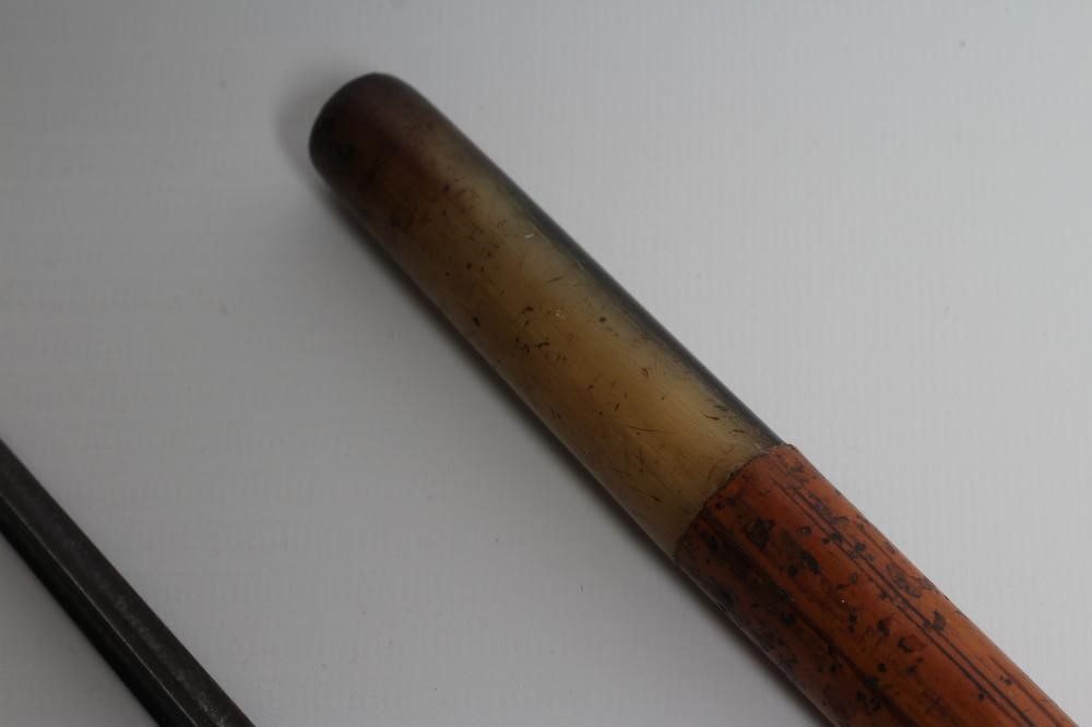 A VICTORIAN MALACCA SWORD CANE with 23" trefoil blade Image