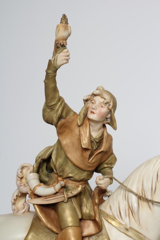 A PAIR OF ROYAL DUX EQUESTRIAN HAWKING FIGURES Image