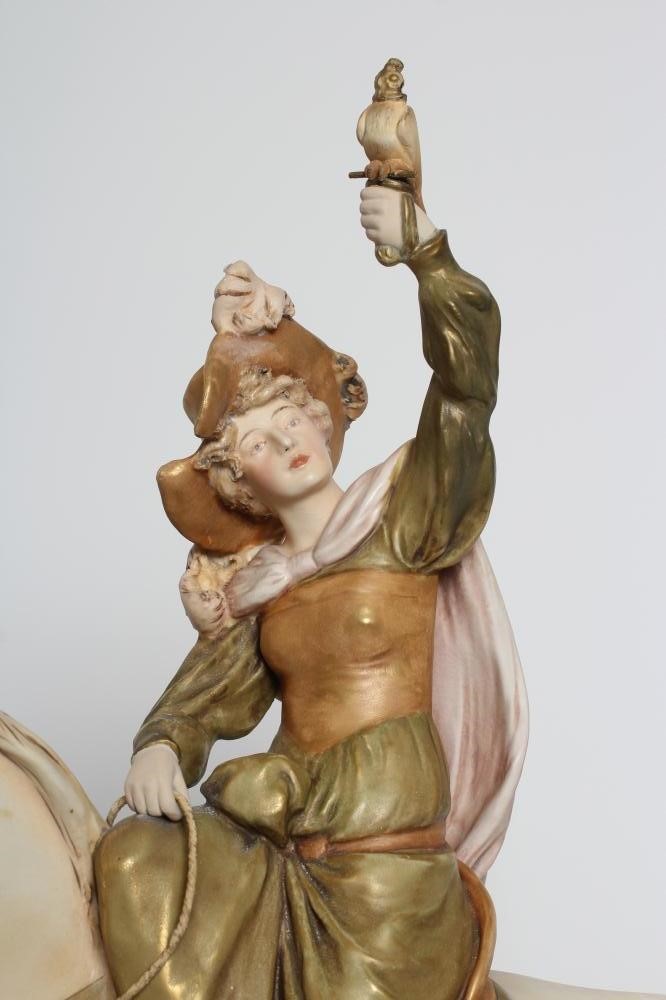 A PAIR OF ROYAL DUX EQUESTRIAN HAWKING FIGURES Image