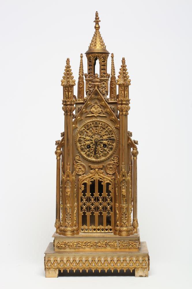 A FRENCH GILT METAL CATHEDRAL CLOCK Image