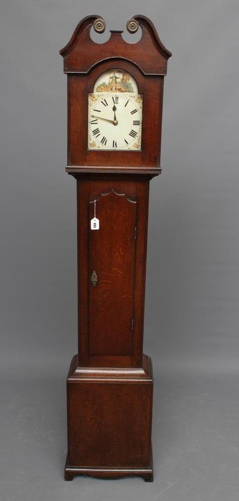 A SMALL OAK LONGCASE CLOCK Image