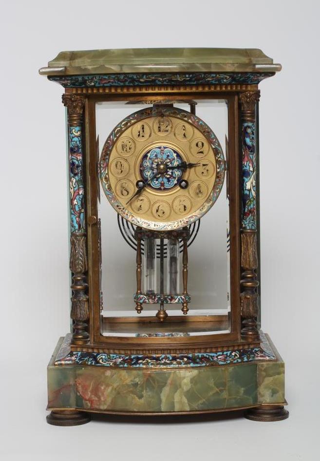 A FRENCH FOUR GLASS MANTEL CLOCK by Marli et Cie Image
