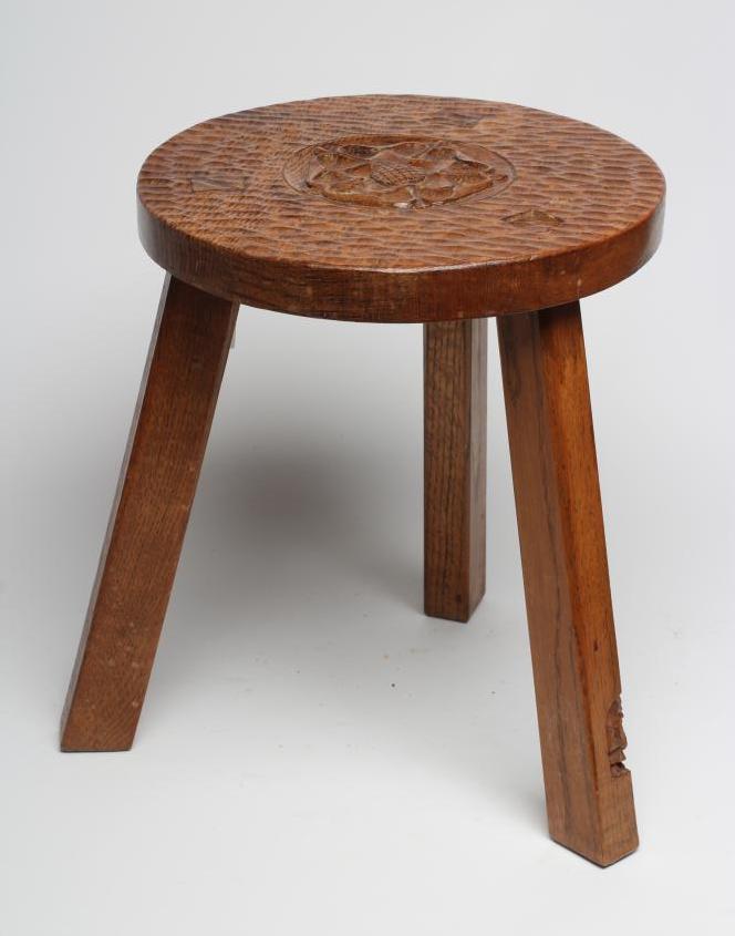 AN ADZED OAK STOOL by Thomas Whitaker of Littlebeck Image