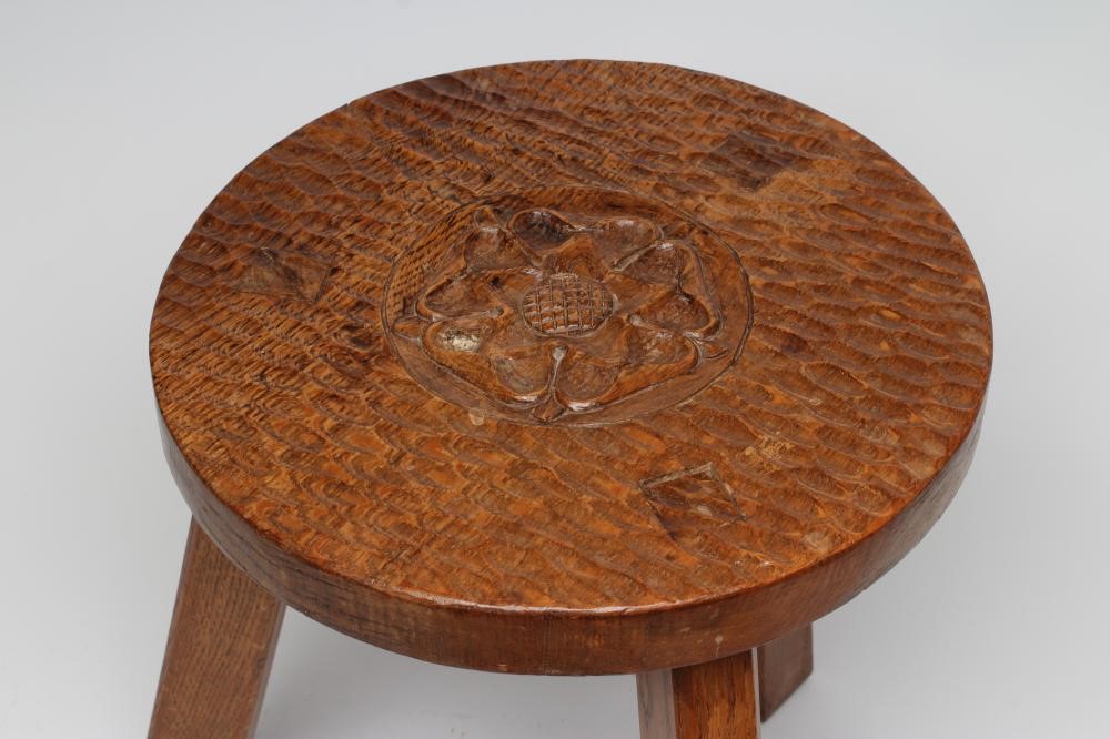 AN ADZED OAK STOOL by Thomas Whitaker of Littlebeck Image