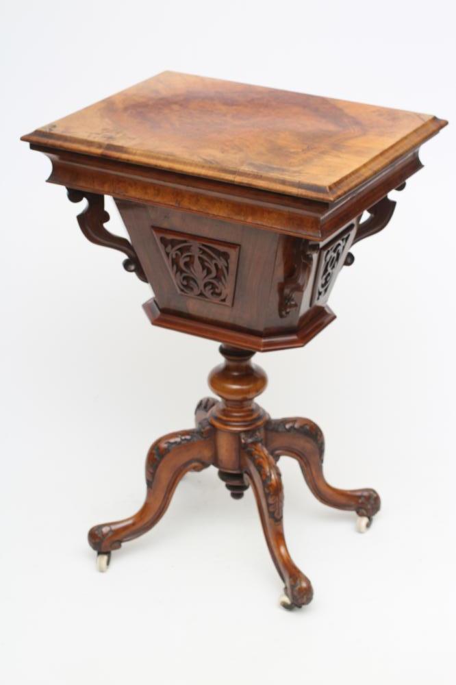 A VICTORIAN BURR WALNUT WORK TABLE of oblong form Image