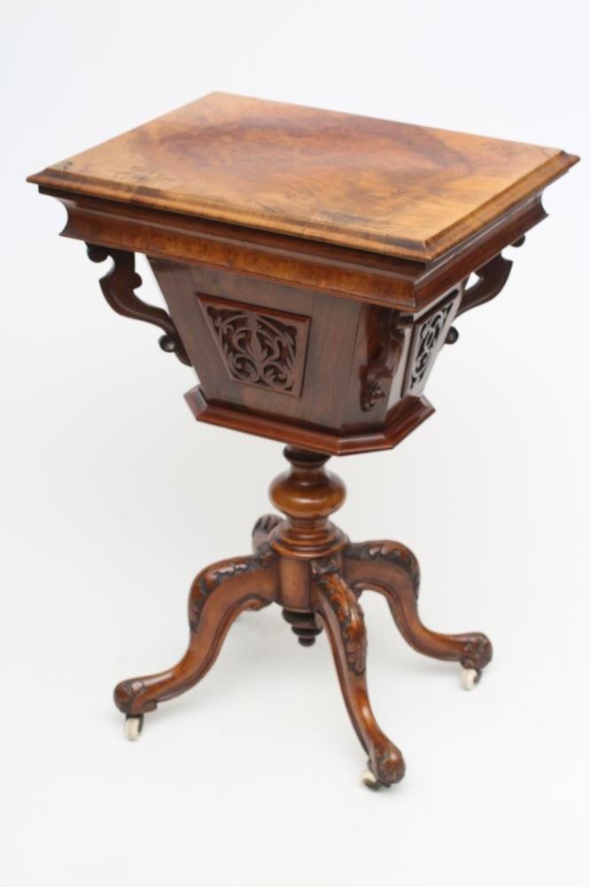 A VICTORIAN BURR WALNUT WORK TABLE of oblong form Image