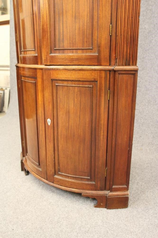 A GEORGIAN MAHOGANY BOWED STANDING CORNER CUPBOARD Image