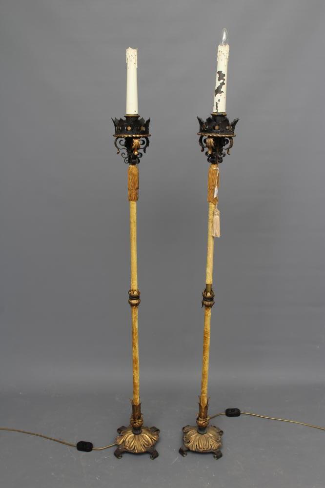 A PAIR OF ITALIAN WROUGHT IRON AND PARCEL GILT STANDARD LAMPS Image