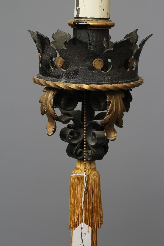 A PAIR OF ITALIAN WROUGHT IRON AND PARCEL GILT STANDARD LAMPS Image