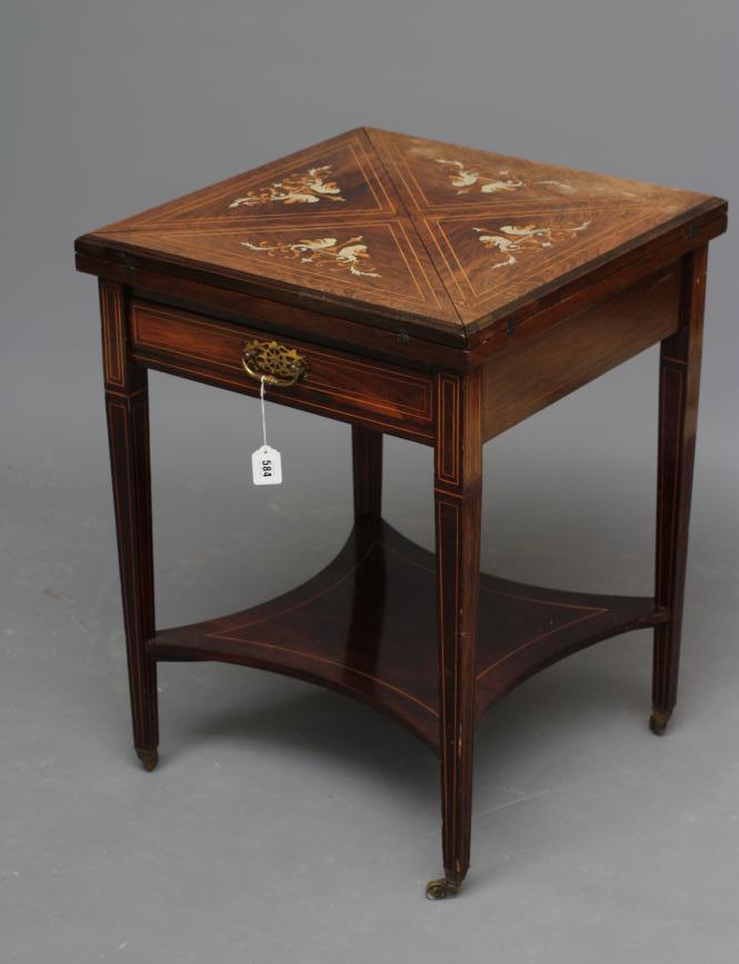 A VICTORIAN ROSEWOOD ENVELOPE CARD TABLE Image