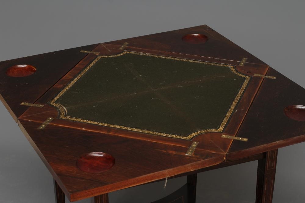 A VICTORIAN ROSEWOOD ENVELOPE CARD TABLE Image