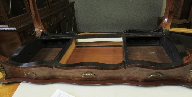 A VICTORIAN LOUIS XV STYLE BIRDS EYE MAPLE BUREAU PLAT with marquetry foliate sprays Image