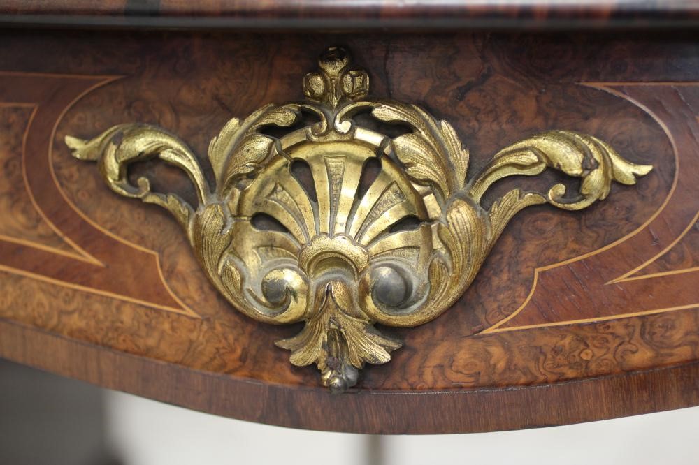 A VICTORIAN LOUIS XV STYLE BIRDS EYE MAPLE BUREAU PLAT with marquetry foliate sprays Image