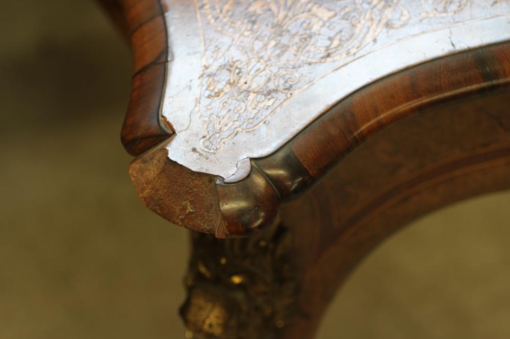 A VICTORIAN LOUIS XV STYLE BIRDS EYE MAPLE BUREAU PLAT with marquetry foliate sprays Image