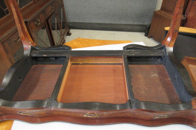A VICTORIAN LOUIS XV STYLE BIRDS EYE MAPLE BUREAU PLAT with marquetry foliate sprays Image