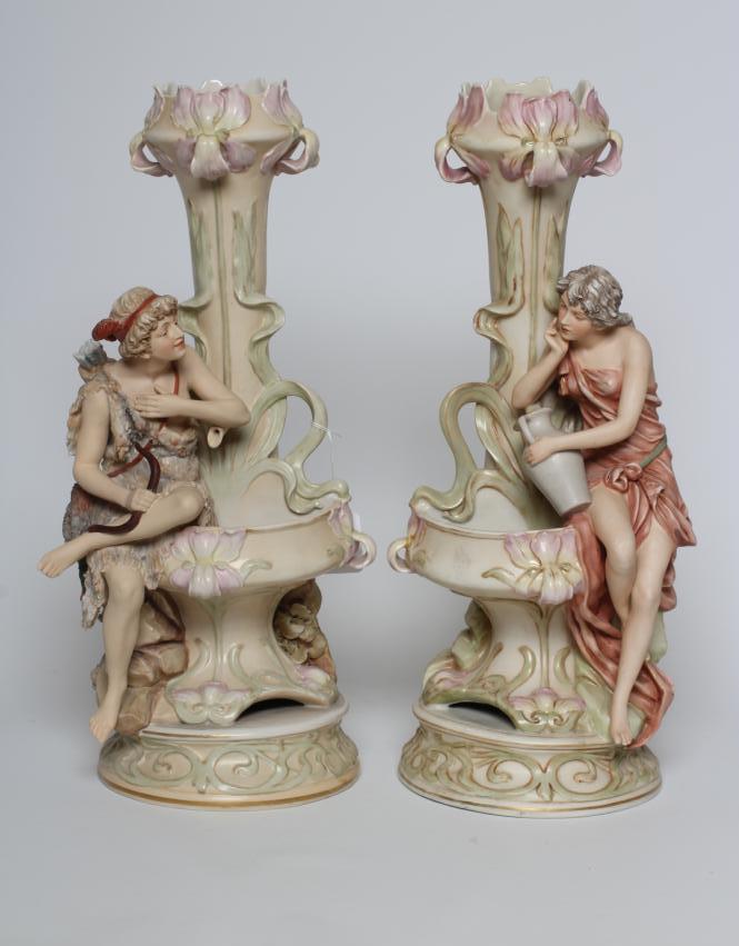 A PAIR OF ROYAL DUX FIGURAL VASES Image
