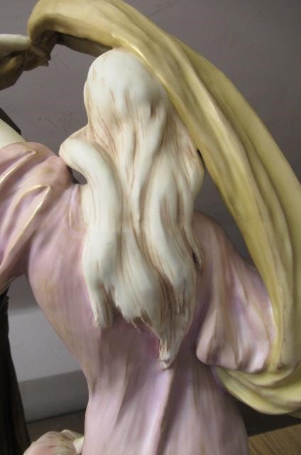 A LARGE PAIR OF ART NOUVEAU ROYAL DUX FIGURAL LANTERN FIGURES Image