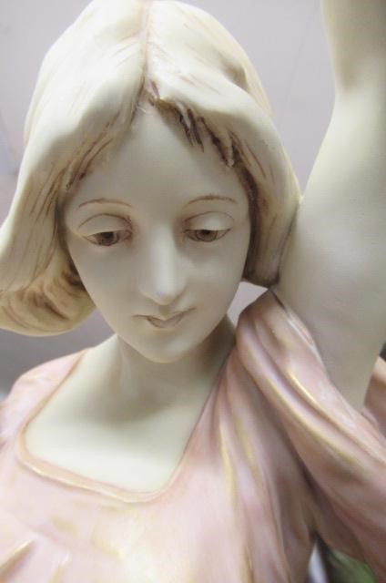 A LARGE PAIR OF ART NOUVEAU ROYAL DUX FIGURAL LANTERN FIGURES Image