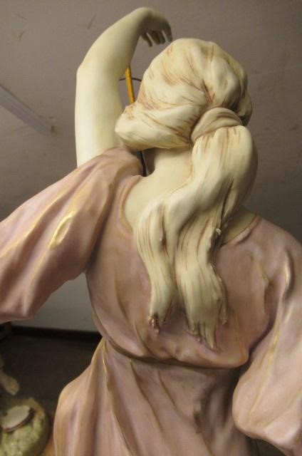 A LARGE PAIR OF ART NOUVEAU ROYAL DUX FIGURAL LANTERN FIGURES Image