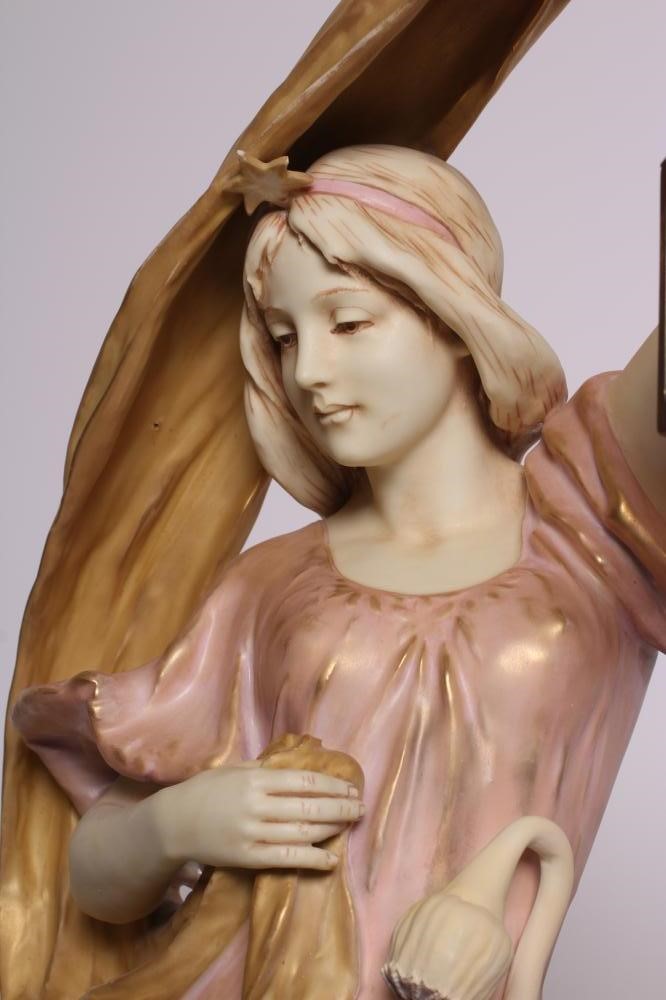 A LARGE PAIR OF ART NOUVEAU ROYAL DUX FIGURAL LANTERN FIGURES Image