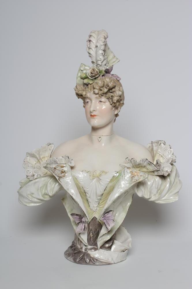 A LARGE CONTINENTAL GLAZED PORCELAIN BUST Image