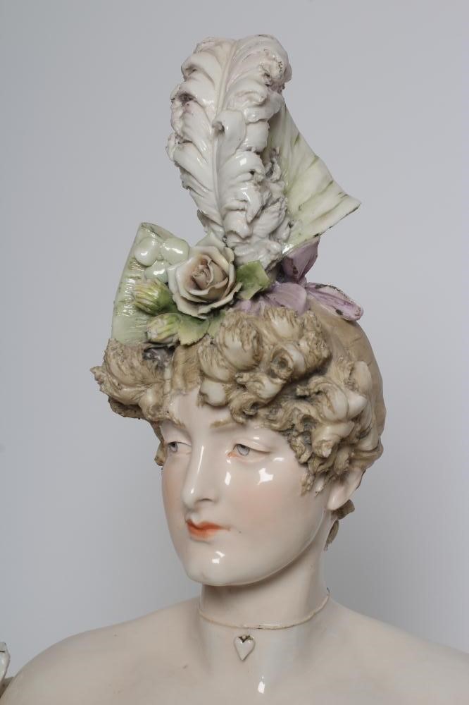 A LARGE CONTINENTAL GLAZED PORCELAIN BUST Image
