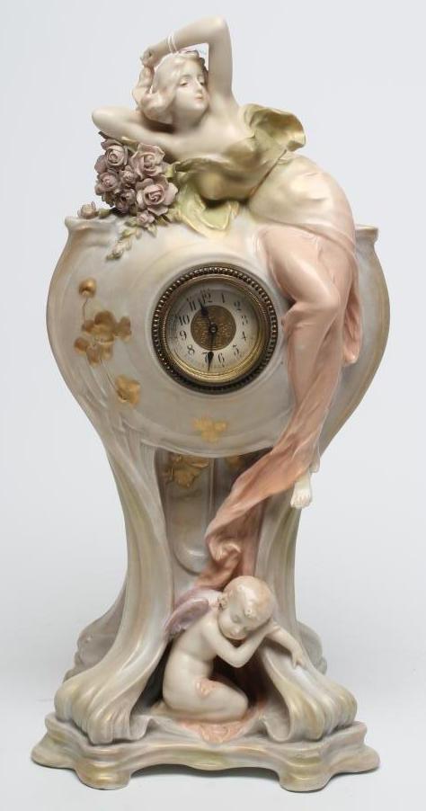 AN AUSTRIAN  PORCELAIN ART NOUVEAU FIGURAL MANTEL TIMEPIECE Image