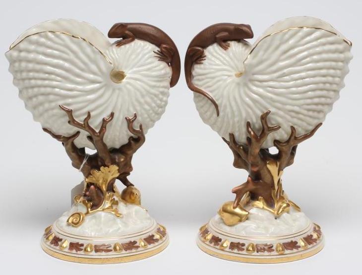 A PAIR OF ROYAL WORCESTER NAUTILUS SHELL VASES Image