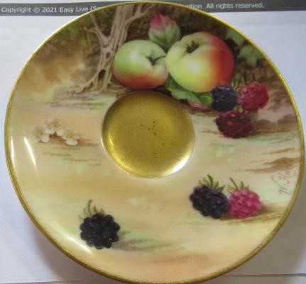 TWO ROYAL WORCESTER MINIATURE STILL LIFE PAINTED CABINET CUPS AND SAUCERS Image