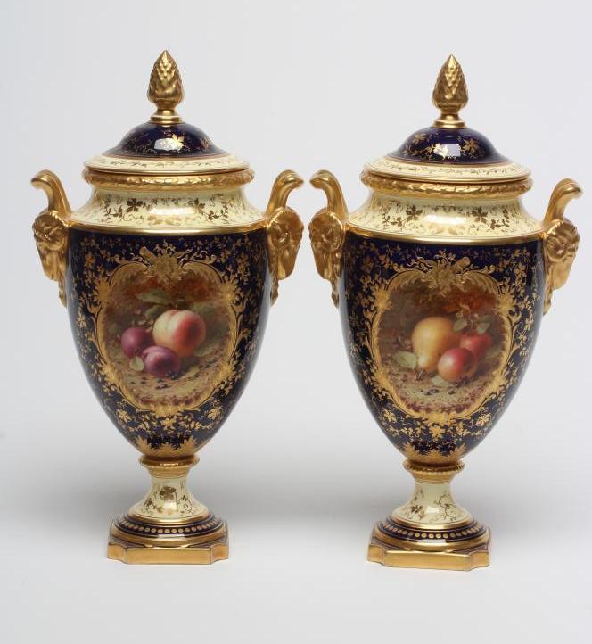 A PAIR OF COALPORT CHINA VASES AND COVERS of ovoid pedestal form Image