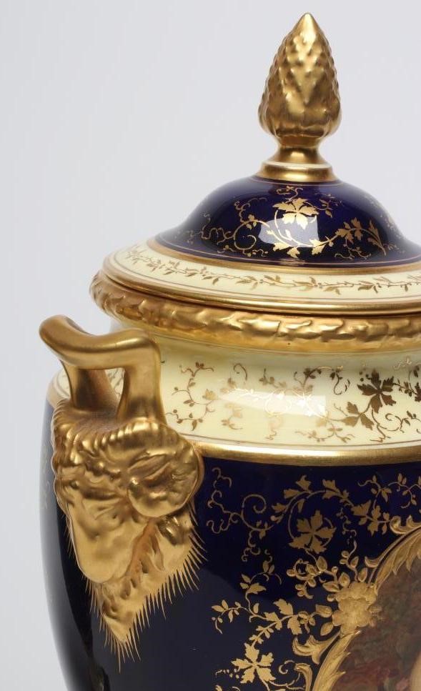 A PAIR OF COALPORT CHINA VASES AND COVERS of ovoid pedestal form Image