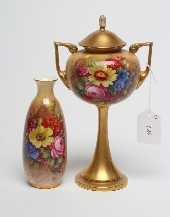 A ROYAL WORCESTER HIGH PEDESTAL BOWL AND COVER Image