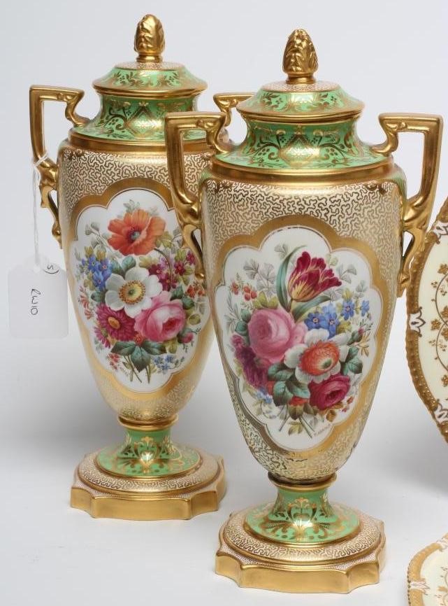 A PAIR OF COPELAND CHINA VASES AND COVERS Image