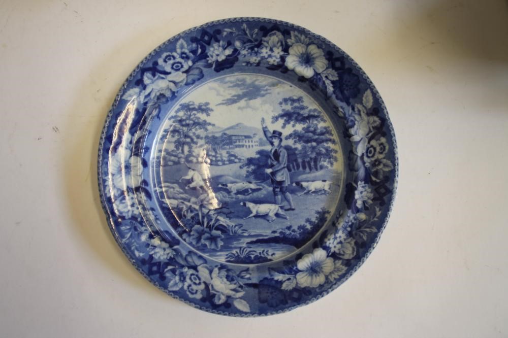 A "GAME KEEPER" BLUE AND WHITE PRINTED EARTHENWARE PLATE Image