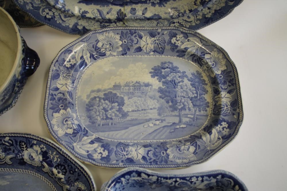 YORKSHIRE INTEREST BLUE AND WHITE PRINTED EARTHENWARE- An Adams "Denton Park" meat plate of canted Image