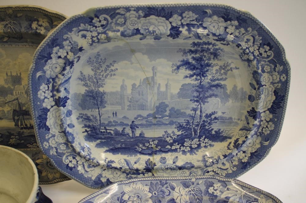 YORKSHIRE INTEREST BLUE AND WHITE PRINTED EARTHENWARE- An Adams "Denton Park" meat plate of canted Image
