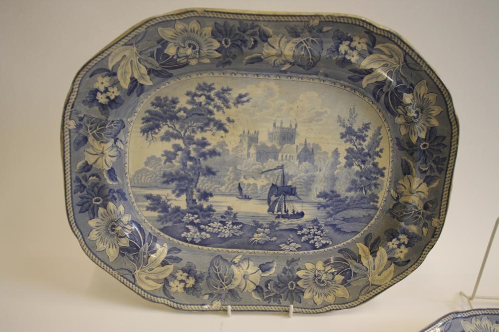 YORKSHIRE INTEREST BLUE AND WHITE PRINTED EARTHENWARE- An Adams "Denton Park" meat plate of canted Image