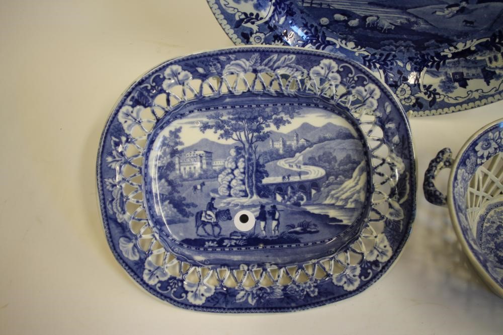 A COLLECTION OF FIVE BLUE AND WHITE PRINTED EARTHENWARE MUGS Image