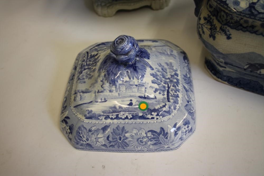 A QUANTITY OF BLUE AND WHITE PRINTED EARTHENWARE including a "Village Fisherman" tureen stand Image